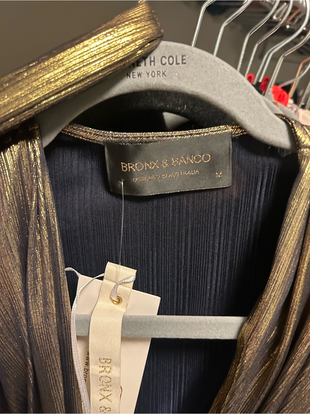 Bronx & Banco Bedouin Gold Metallic Mini Dress NWT US 6 Wrap Plunge Party - Picture 5 of 7
